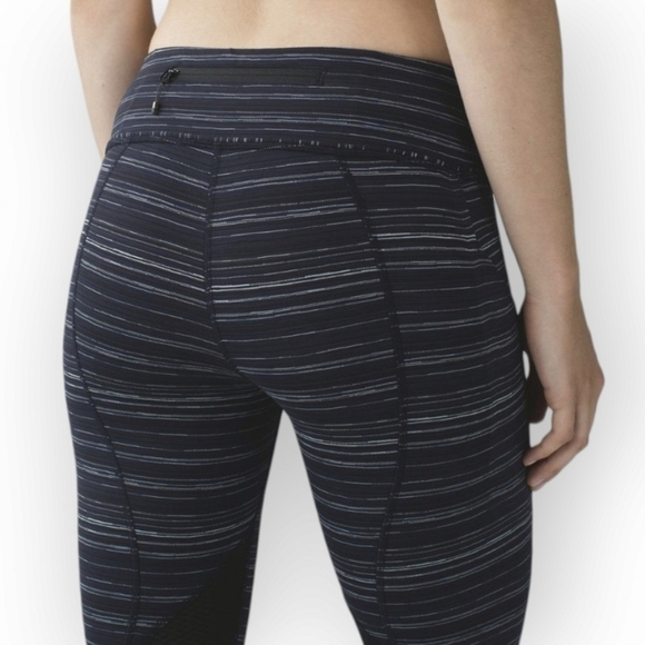 Lululemon Leggings Size 6 Pace Rival Crop 22" W6G64S Stripe Naval Blue Black - Picture 2 of 10